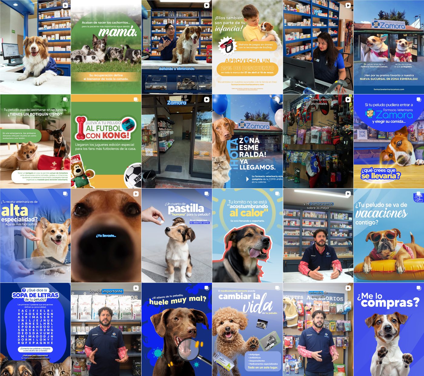 Mosaico de contenido de redes sociales para Farmacia Veterinaria Zamora